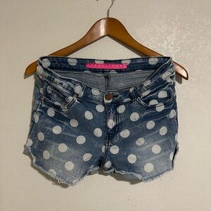 Tinseltown Blue Polka Dot Denim Cutoff Shorts